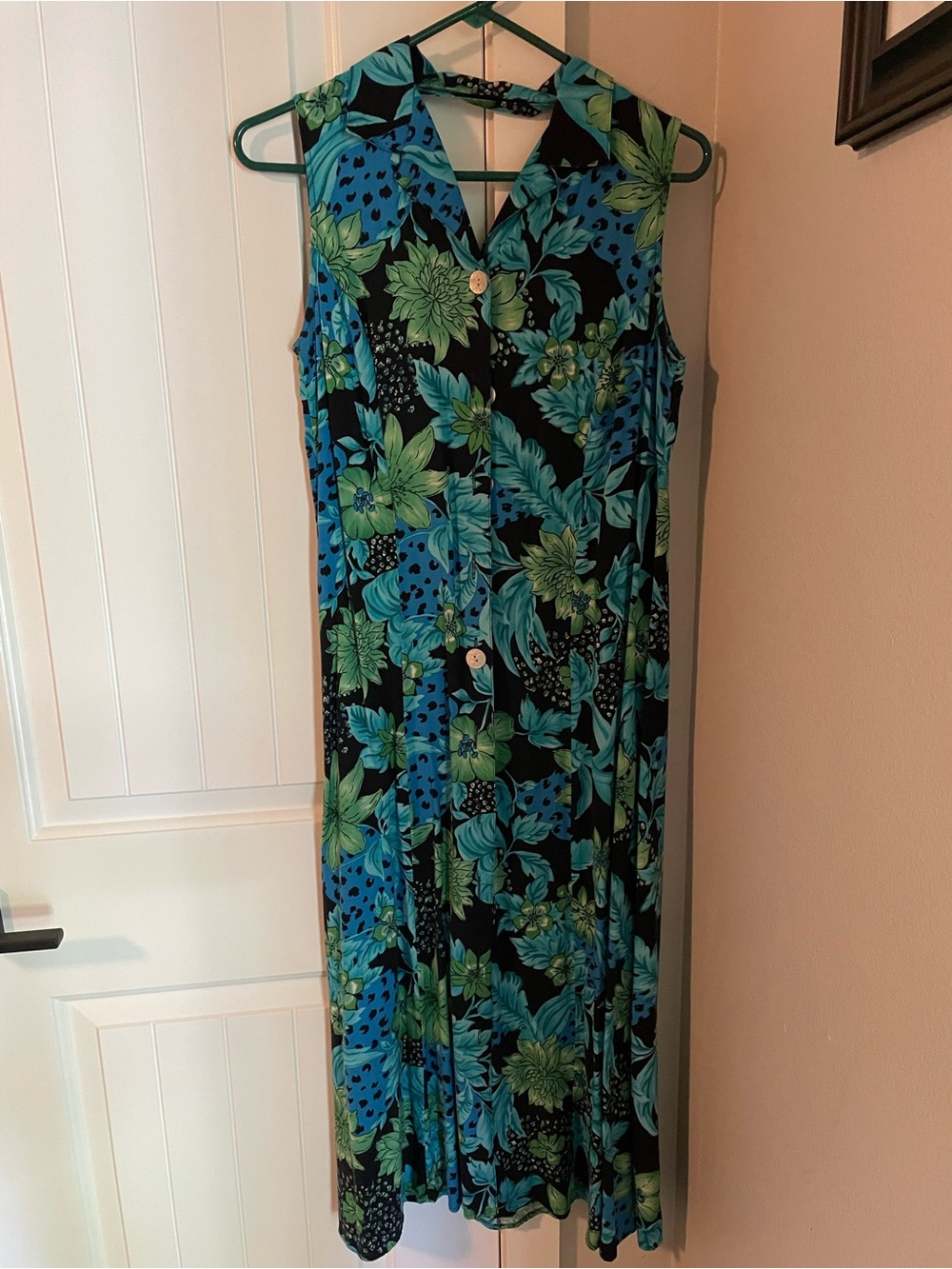 croft & barrow Floral Button-Front Maxi Dress in Blue & Green